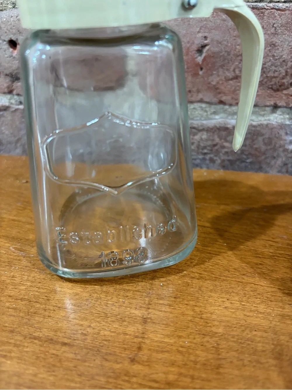 Glass Syrup Dispenser - vintage style tan top